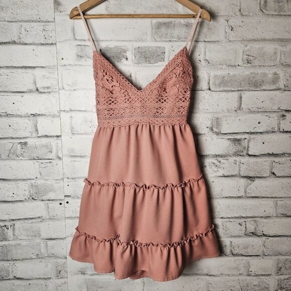 Dresses & Skirts - SHEIN V-Neck Spaghetti Strap Bow Open Back Crochet top Mini Swing Dress